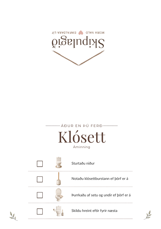Áminningarspjald fyrir klósett sem má brjóta saman og láta standa