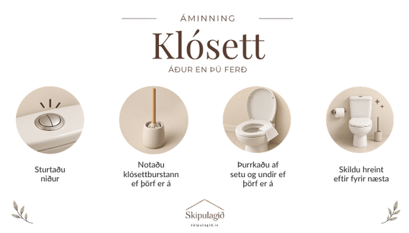 Lítið áminningarspjald fyrir klósett