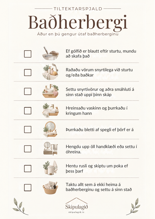 Tiltektarspjald fyrir baðherbergi