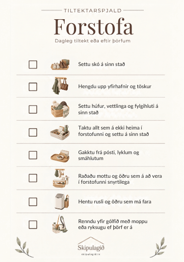 Tiltektarspjald fyrir forstofu
