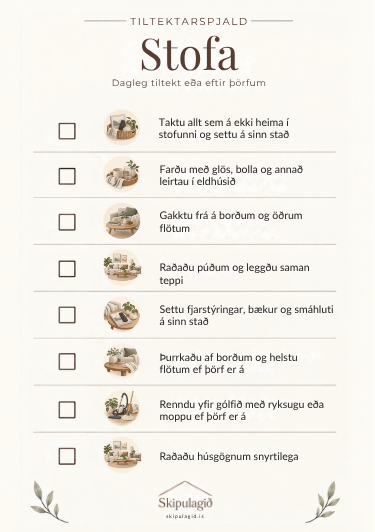 Tiltektarspjald fyrir stofu
